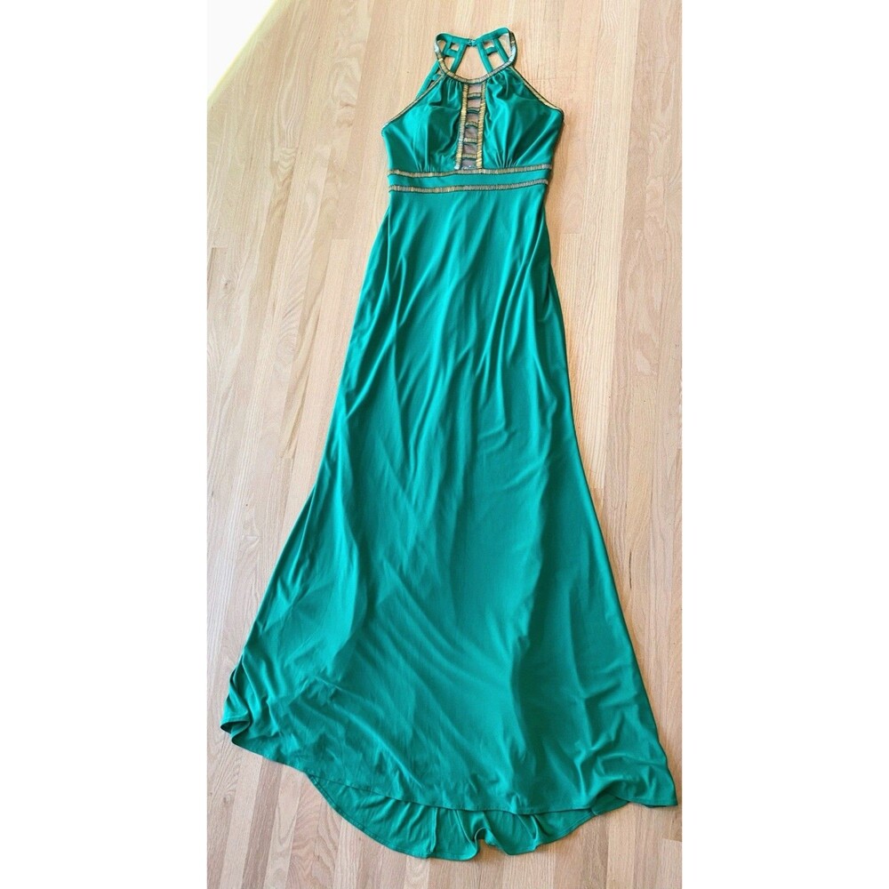 Xscape beaded green formal wedding guest Prom special occasion halter dress 4